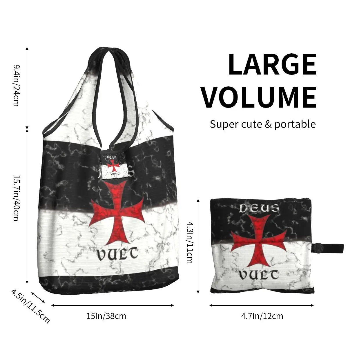 Deus Vult Crusader Cross In Marble Grocery Shopping Tote Bags Women Fashion Knights Shopper Shoulder Bags Large Capacity Handbag