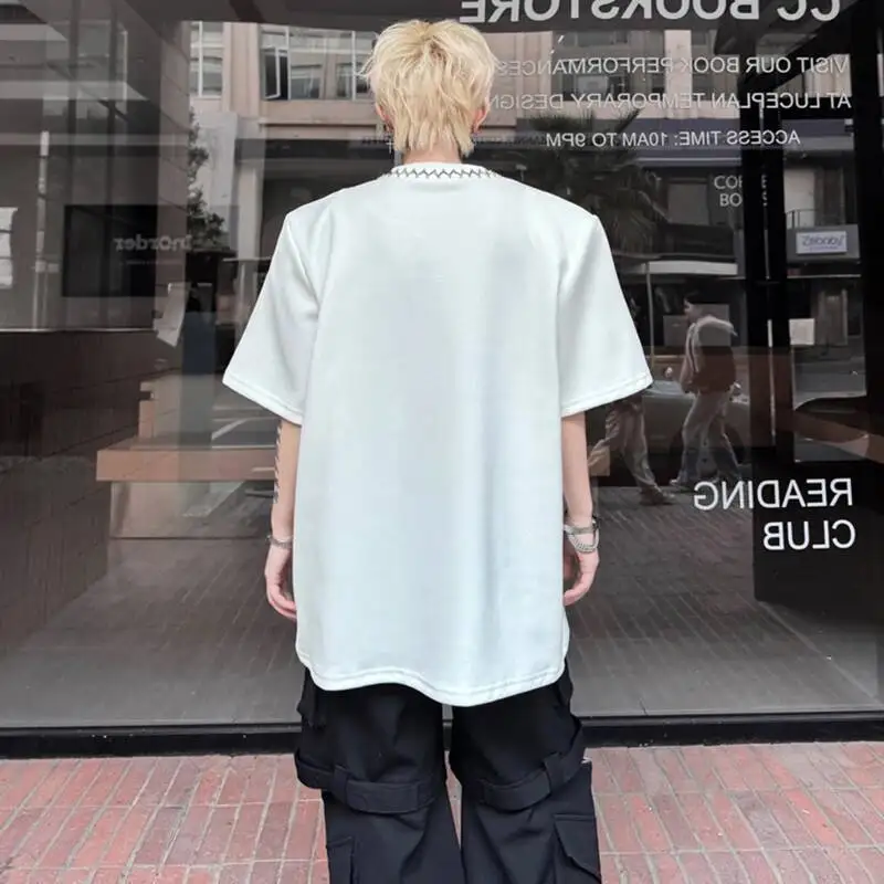 LUZHEN T-shirt Short Trendy Neck Handsome Sleeve Embroidery Round 2026 Summer Fashion Loose Shoulder Pad Street Male Tops JY7321