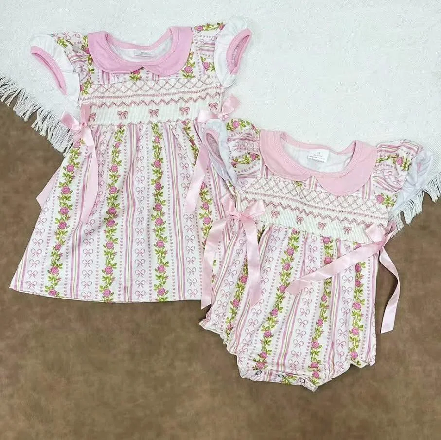 Z818-01 GSD2717 peleles de verano a juego, ropa de Boutique para niñas, vestidos para niñas, vestido bordado, venta al por mayor, ropa para niños y niñas