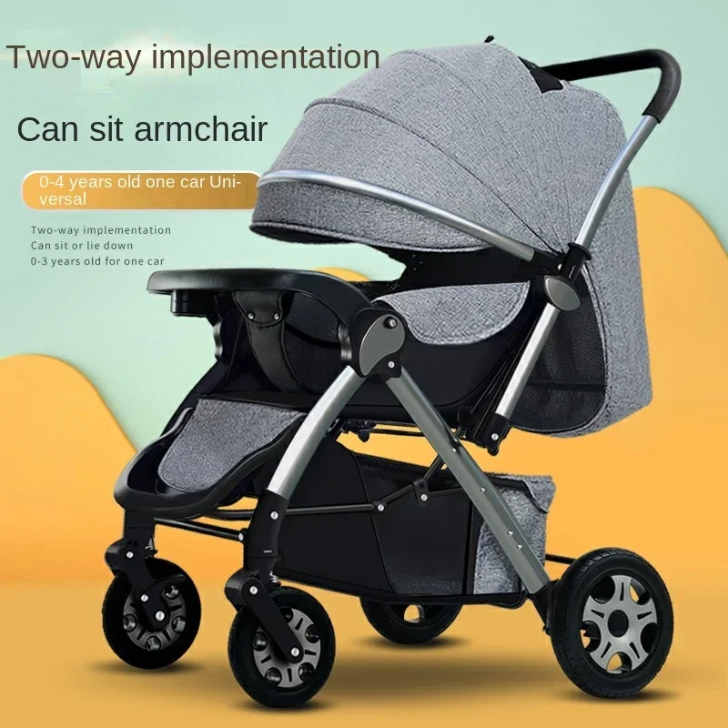 

High Landscape Baby Stroller - Reclining Seats, Two-Way Handcart, One-Button Folding Trolley, Convenient Walking Pram for Kids