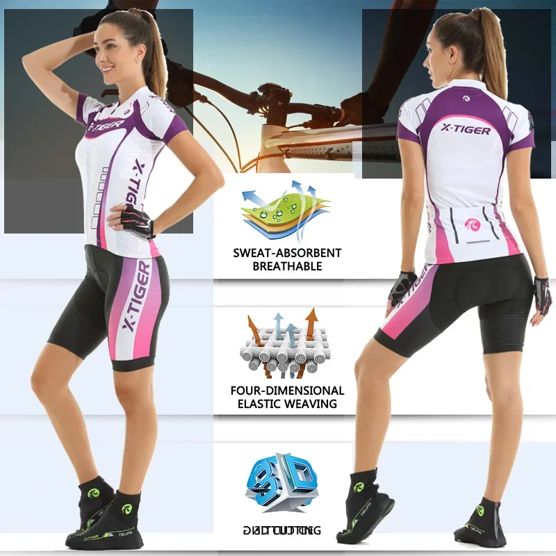 X-Tiger Women Cycling Set Team Skinsuit Short Uniform Cycling Jersey Sets Female Bike Shirts Shorts 5D Gel Pad Sports Equipment