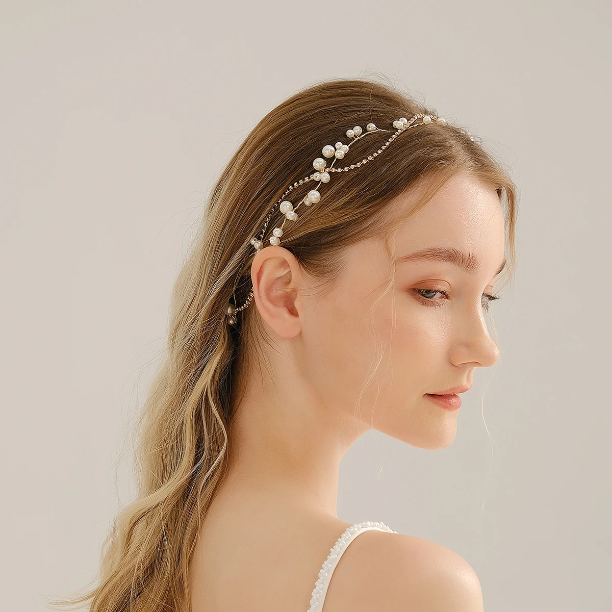 Bridal Headwear Rhinestone Pearl Headband Tiara Wedding Hair Accessories for Women Hair Jewelry Headpiece Bridesmaid Gift