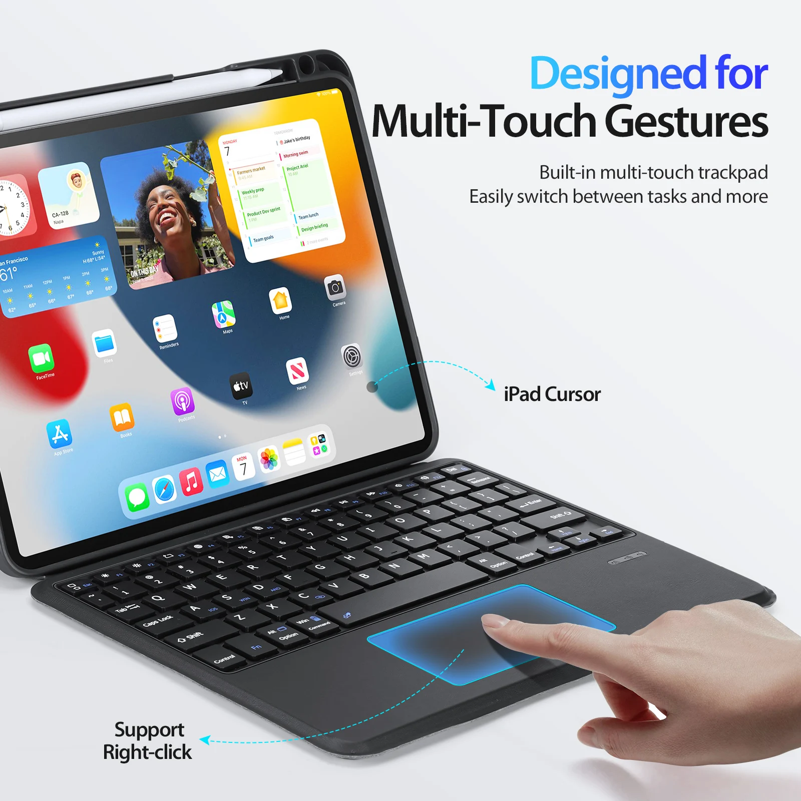 Bluetooth Keyboard with Touchpad for iPad 11 inch, Compatible with iPad Pro 2024, iPad Air 7/6/5 Protective Keyboard Case Cover