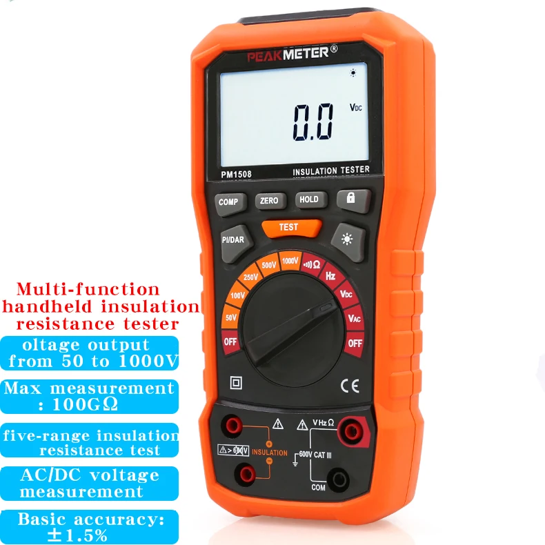 

PM1508 insulation resistance tester high precision portable insulation resistance meter electronic shake meter Megohm meter