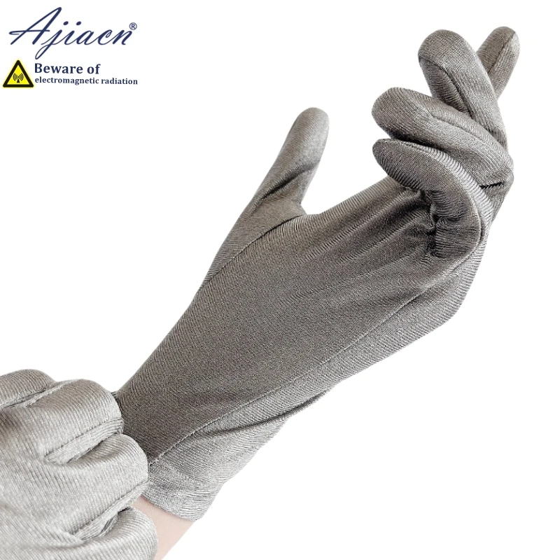 100% Silver fiber knitted Anti-radiation gloves with touch screen design for easy on and off, comfortable and breathable gloves