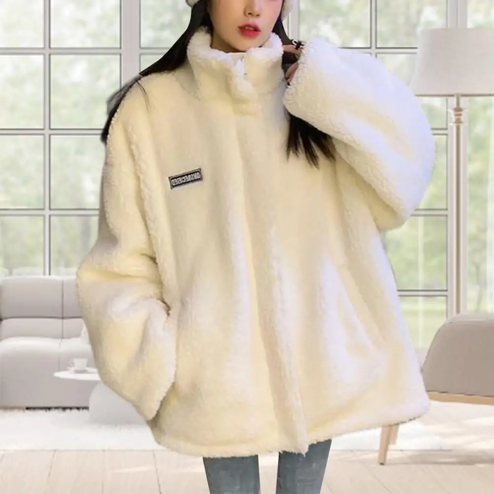 Autumn Winter Fleece Jacket Women Wear Thickened Warm Zip Long Sleeve Double Sided Fleece Coat Pockets Outdoor Coat