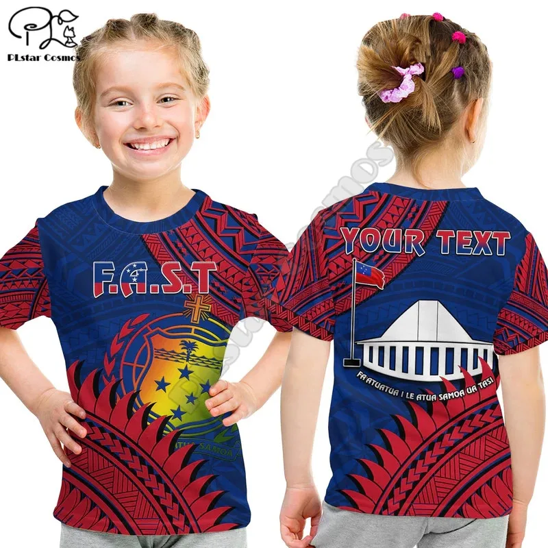 Custom Personalised Fiji T Shirt KID Fijian Drua Mix Tagimaucia Flower Blue 3D Print T Shirts Summer Boy Girl Oversized Tops