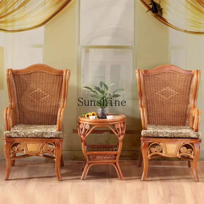 

High backrest rattan chair furniture chair coffee table three-piece combination casual weaving