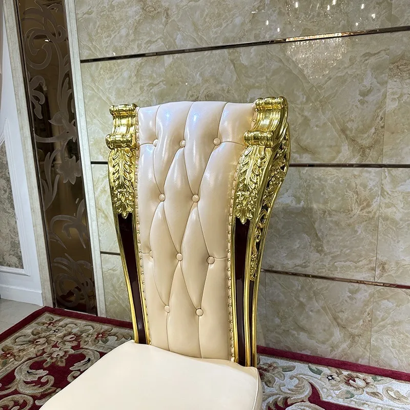 Risen noble, French leather dining chair, dining room chair European first layer cowhide book chair solid wood chair stool