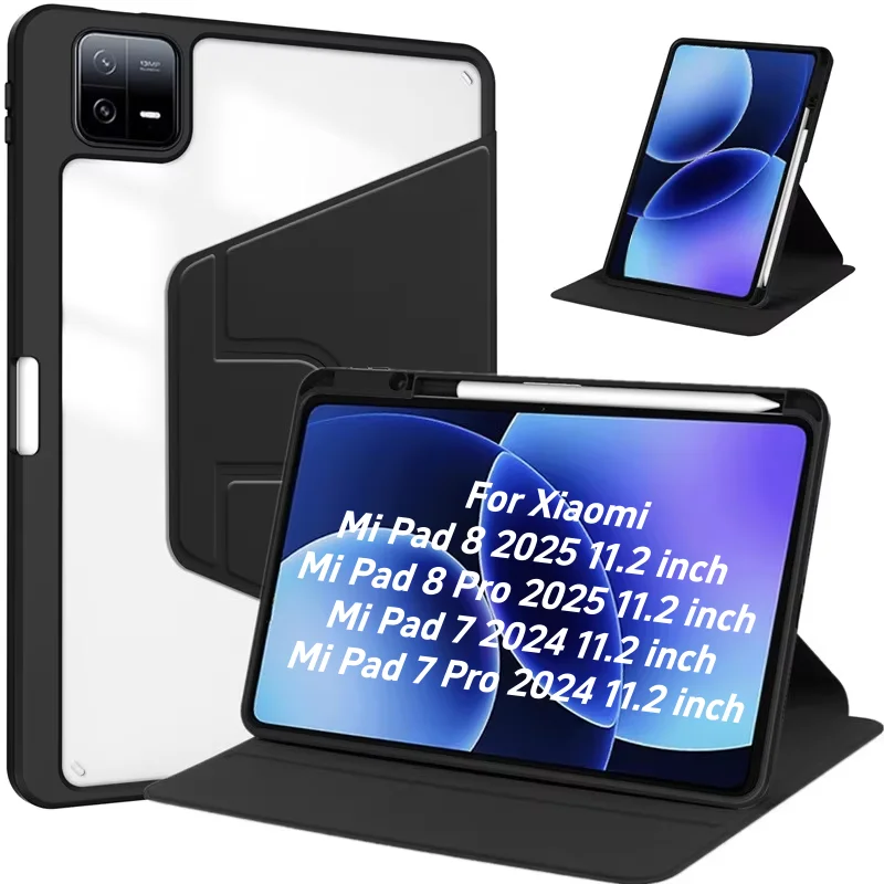 For Xiaomi Pad 8 Case 11.2 Inch MiPad 8 Pro 2025 with Pen Holder 360 Rotating Acrylic Cover For Xiaomi Pad 7 Pro Mi Pad 7 2024