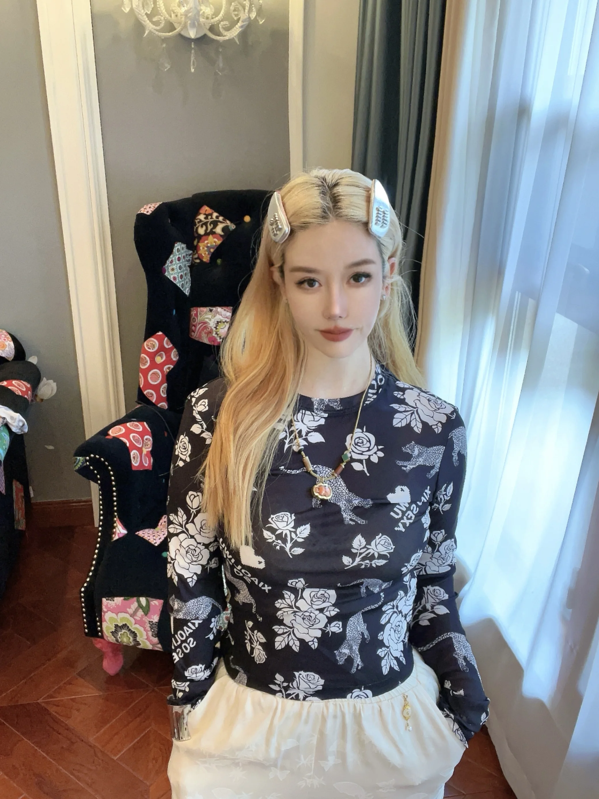 

Весенне-летняя эластичная облегающая футболка XLW с леопардовым принтом, защита от солнца, длинный рукав, круглый вырез, полиэстер