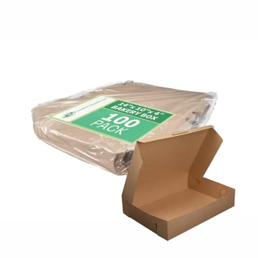 

Kraft Bakery Box 100 Pack 14x10x4 Kraft Bakery Box for Wedding and Birthday Cakes 14 inch Cake Box Bakery Pastry and Cake Packa