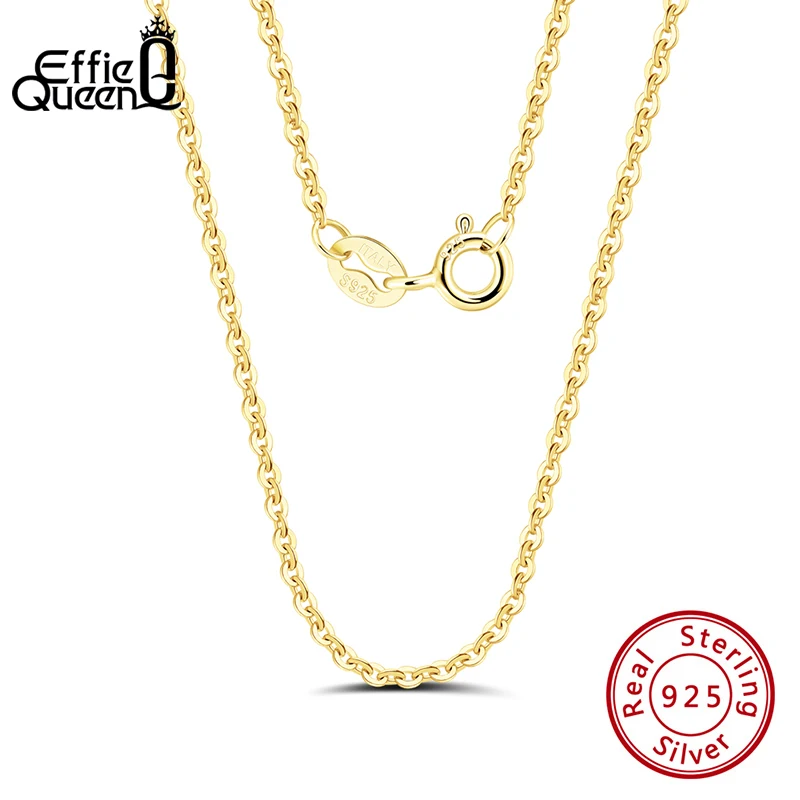 Effie Queen 925 Pure Silver 14k Gold 1mm Cable Chain Necklace Simple Jewelry for Women, Men Banquet Party Birthdays Gift SC06
