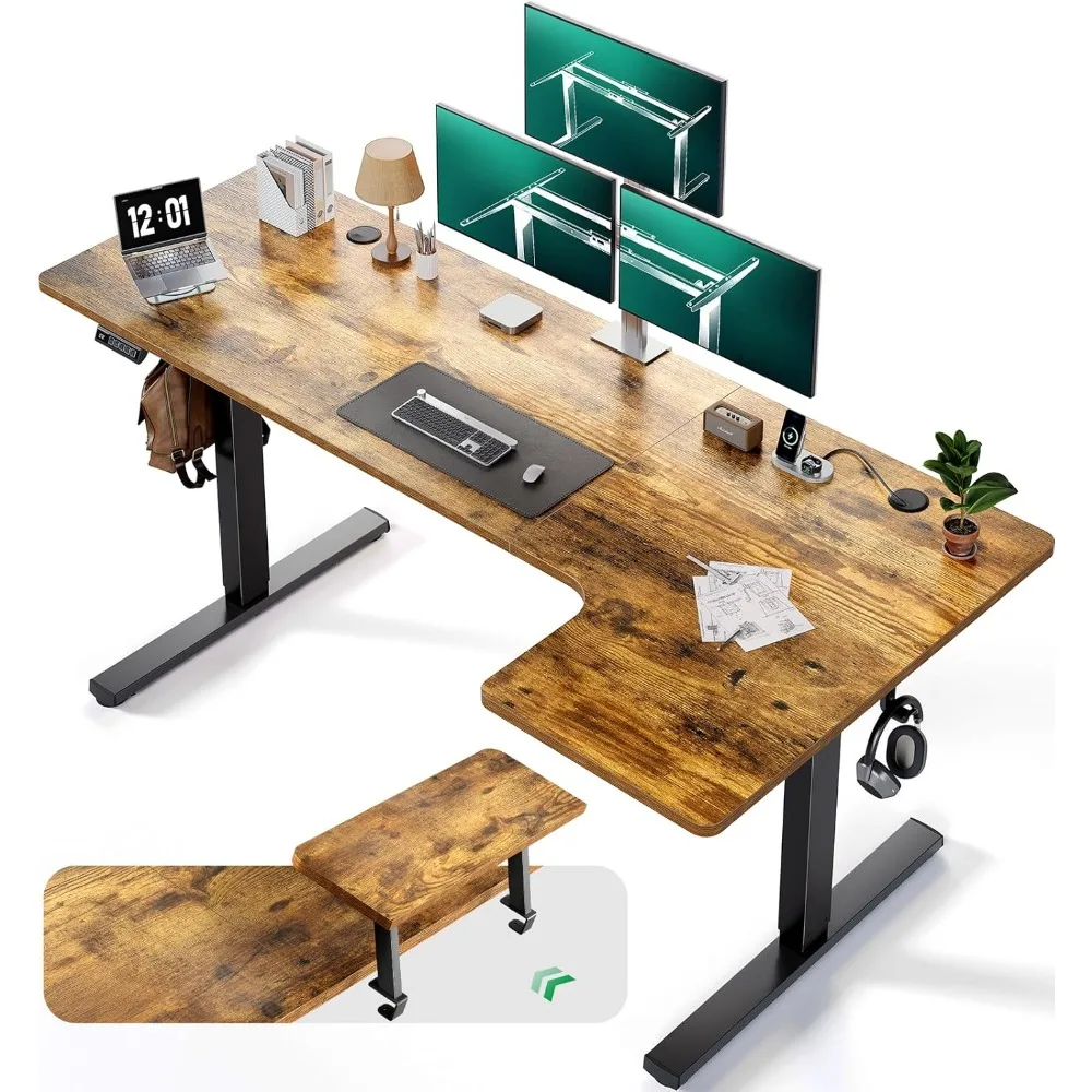 

L-Shaped Standing Desk - 63 Inch Adjustable Corner Standing Desk with Flexible Monitor Stand, Electric Sit Stand Computer Table