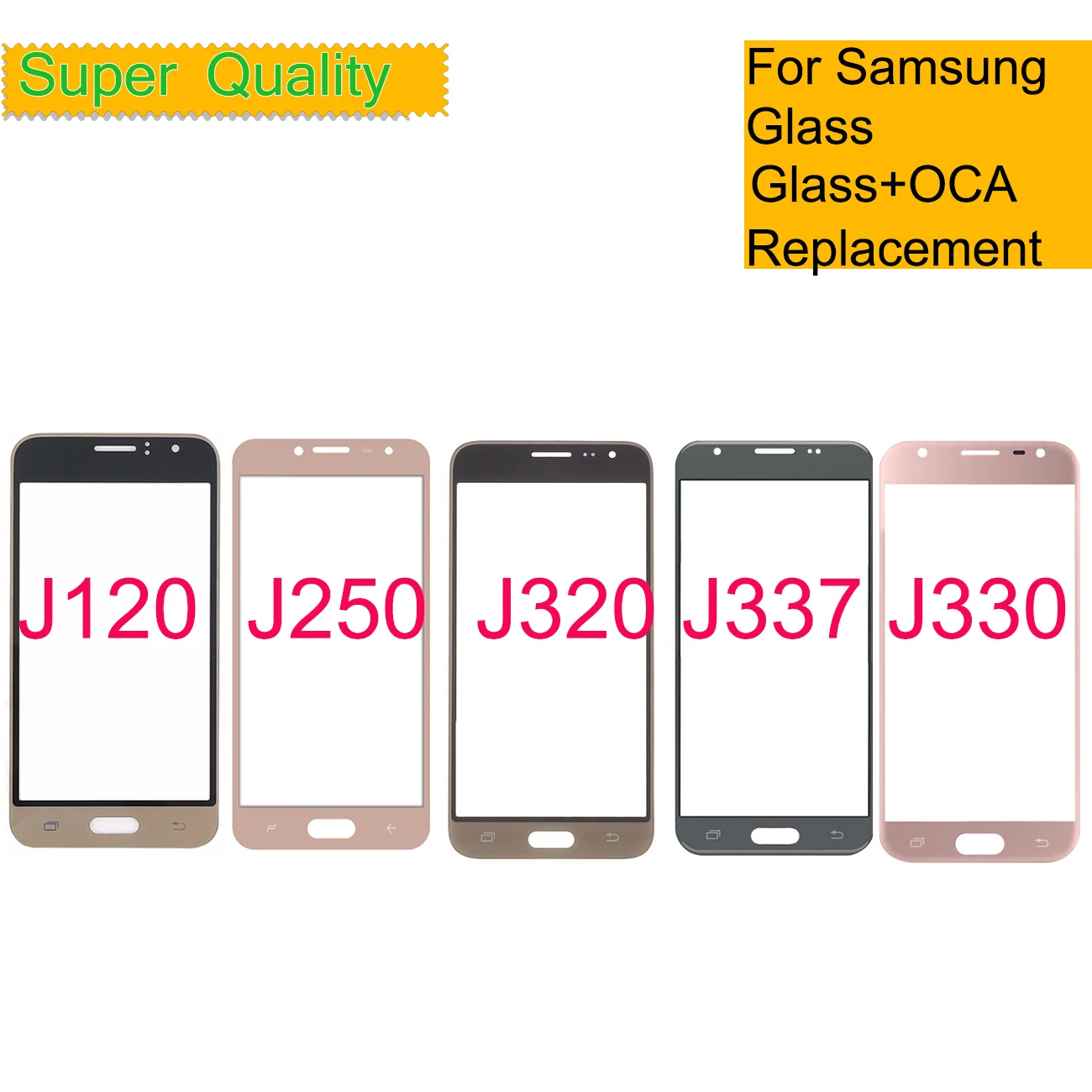 10Pcs/Lot For Samsung Galaxy J1 2016 J120 J3 J320 J330 J337 J2 Pro 2018 J250 Touch Panel Front Outer Glass Screen Lens With OCA