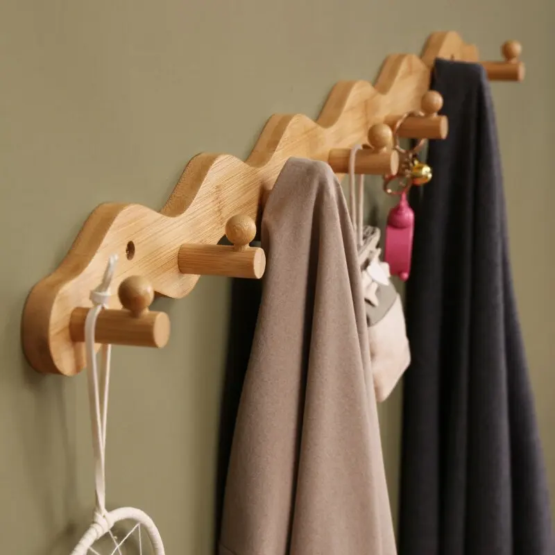 Wall-Mounted Clothe Hook Solid Wood Coat Rack Suitable Hanging Clothes Multifunctional Living Room Key Scarf Organizer Furniture