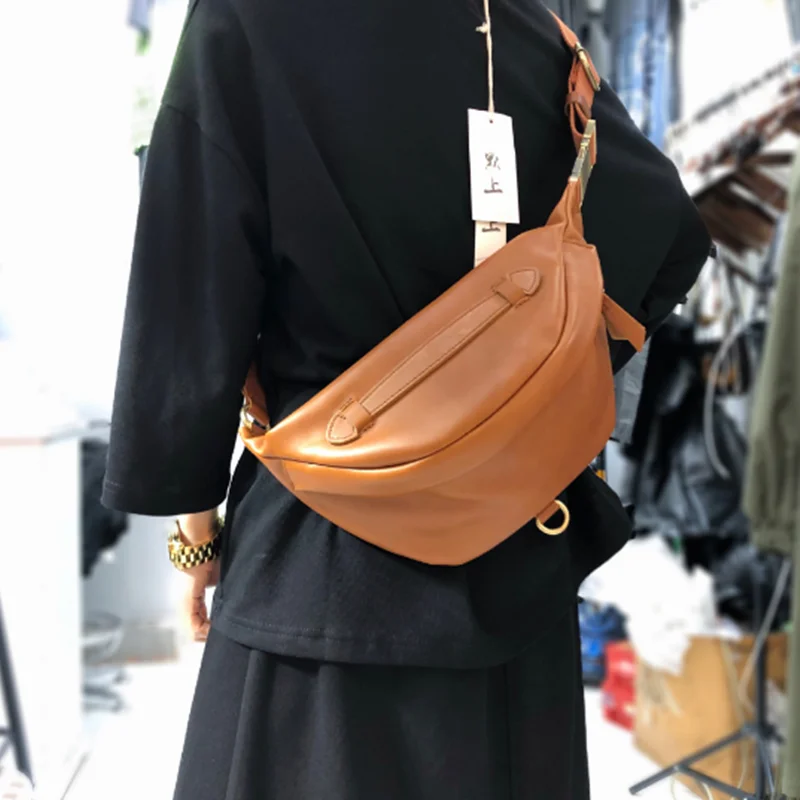 

Summer new Genuine Leather Chest Shoulder Bag for Woman Cool Crossbody Packs High Quality Cowhide Female Shoulder Bags