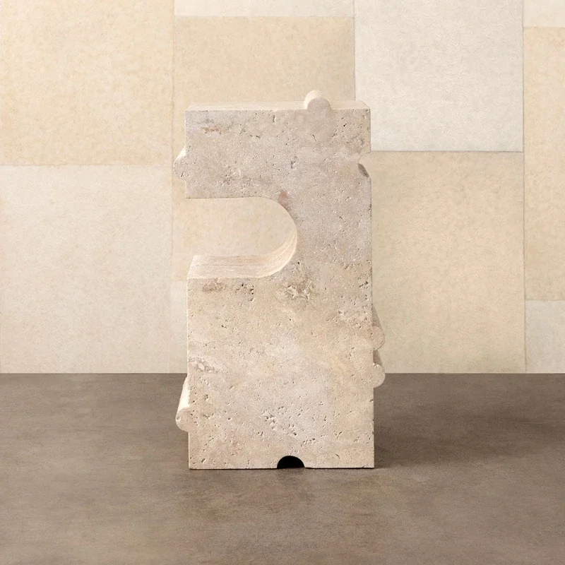 

Small apartment, art carving natural travertine sofa side table
