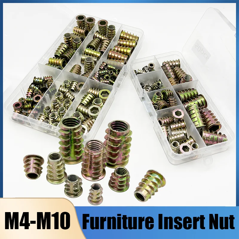 

Zinc Alloy Thread For Wood Insert Nut Set M4 M5 M6 M8 M10 Flanged Hex Drive Head Furniture Nuts Furniture Thread Embedded Insert