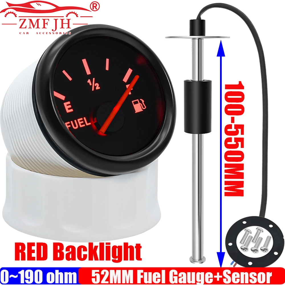 

ZMFJH Auto Car 52MM Fuel Gauge with Red Backlight 0-190ohm Fuel Level Sensor for Universal Boat Yacht Oil Tank Meter Indicator
