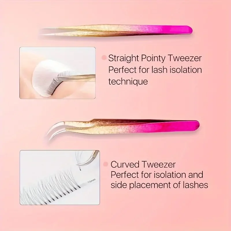 まつげエクステピンセット,高品質のステンレス鋼の精密ピンセット,湾曲したまっすぐな先端,完璧な眉の形,1個,3個