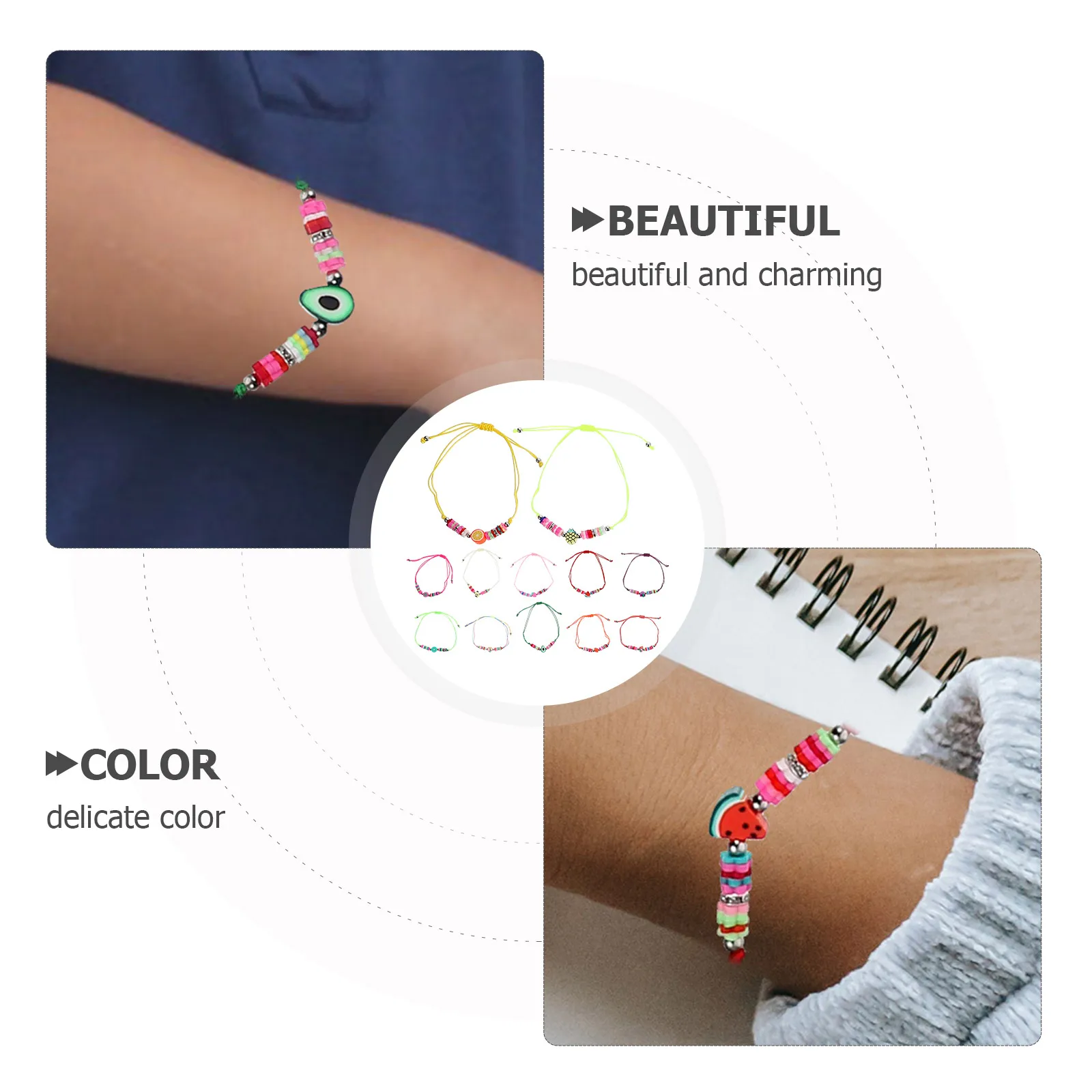 

12 Pcs Fruit Bracelet Bracelets Girls Beaded Colorful Summer for Teen Kids Polymer Clay Wrist Jewelry Travel