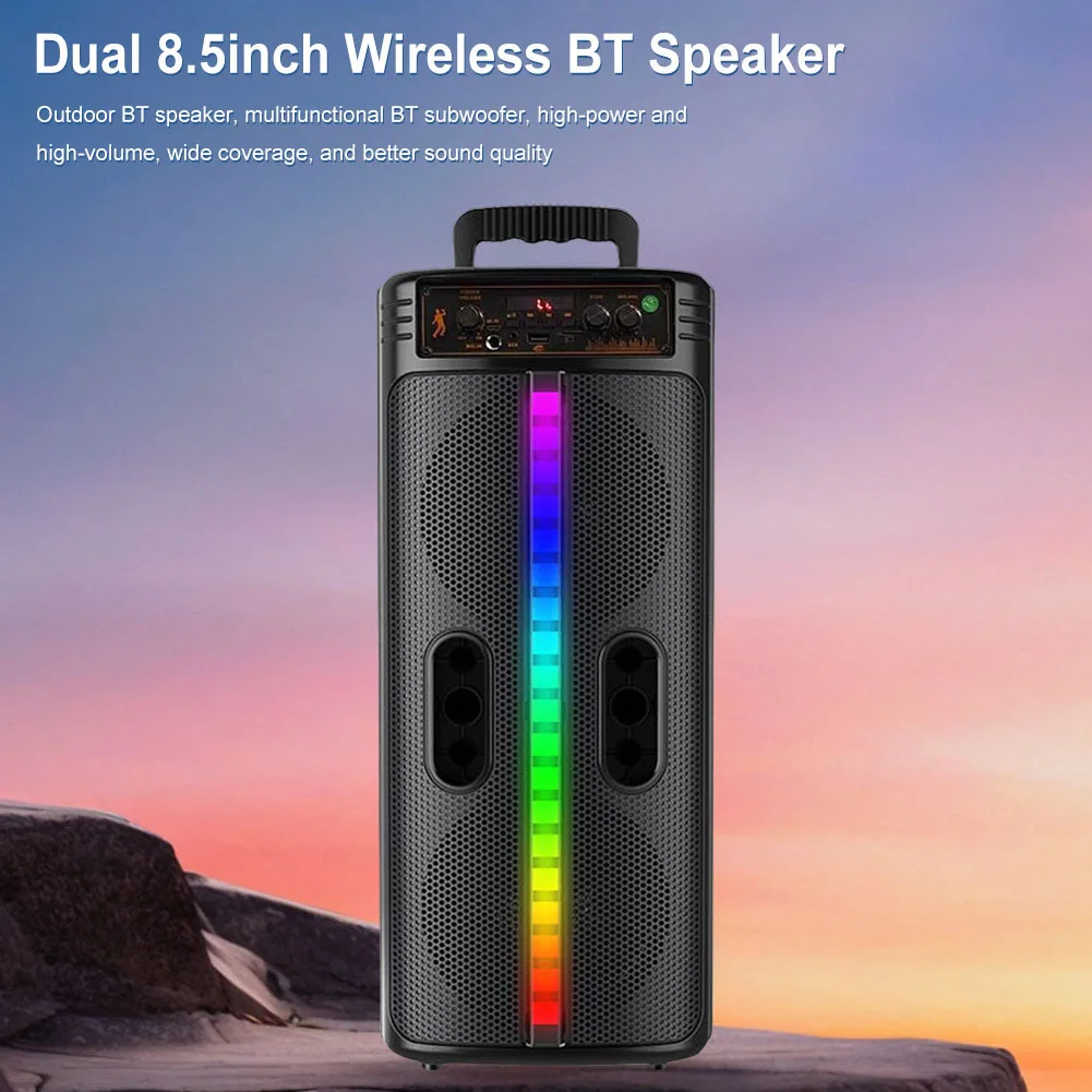 Portable Bluetooth Speaker Stereo Loud Speaker Colorful Lights Double Subwoofer Powerful Speaker for Outdoor Home Party Travel