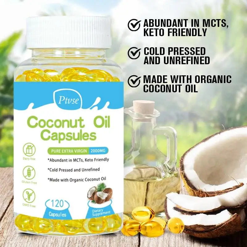 Coconut Oil Capsules Promotes Healthy Hair, Skin & Nails Made with Organic Coconut Oil