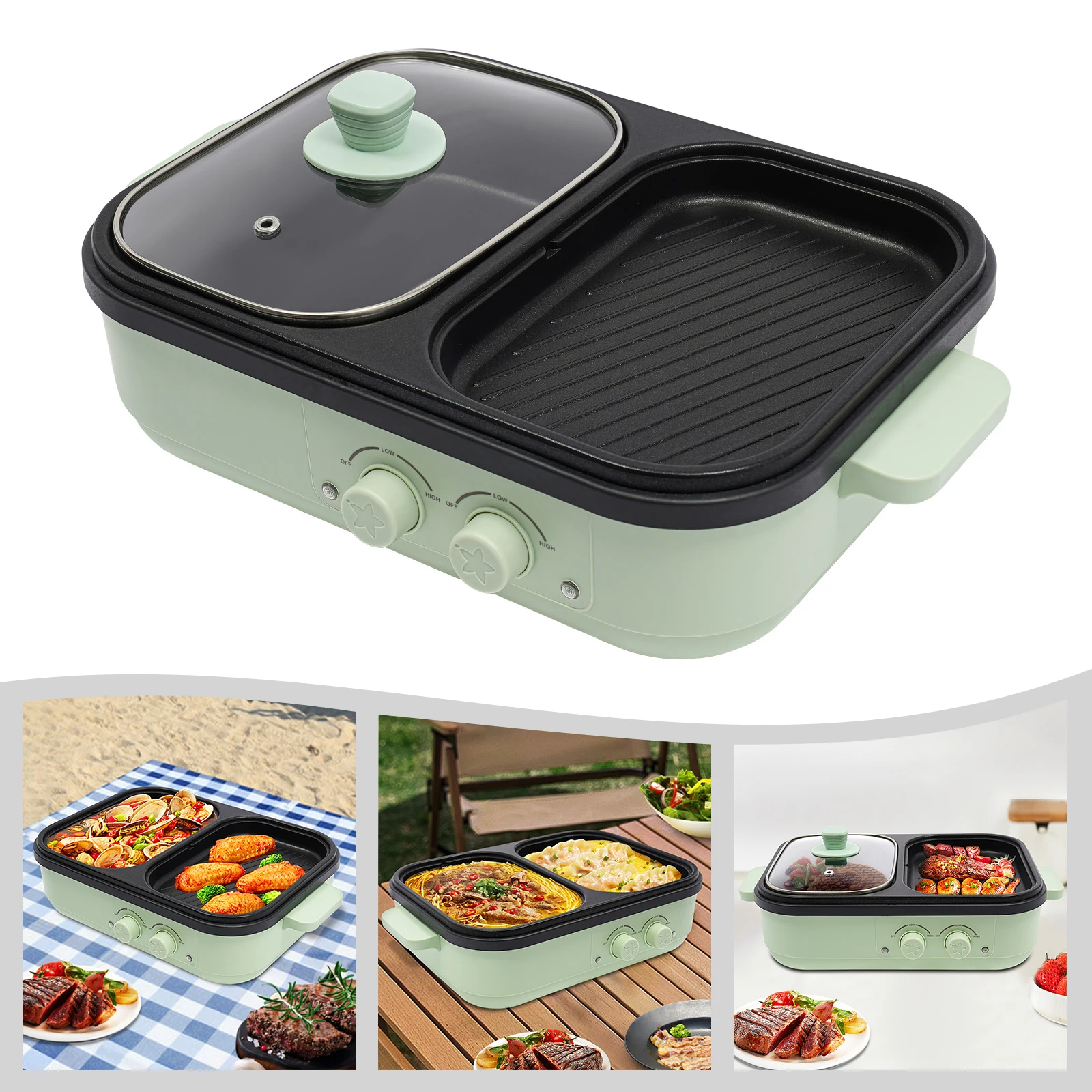 1300W 2-in-1 Hot Pot Dual Temperature Control Overheating Automatic Power-off Electric Frying Pan Cooking Pot