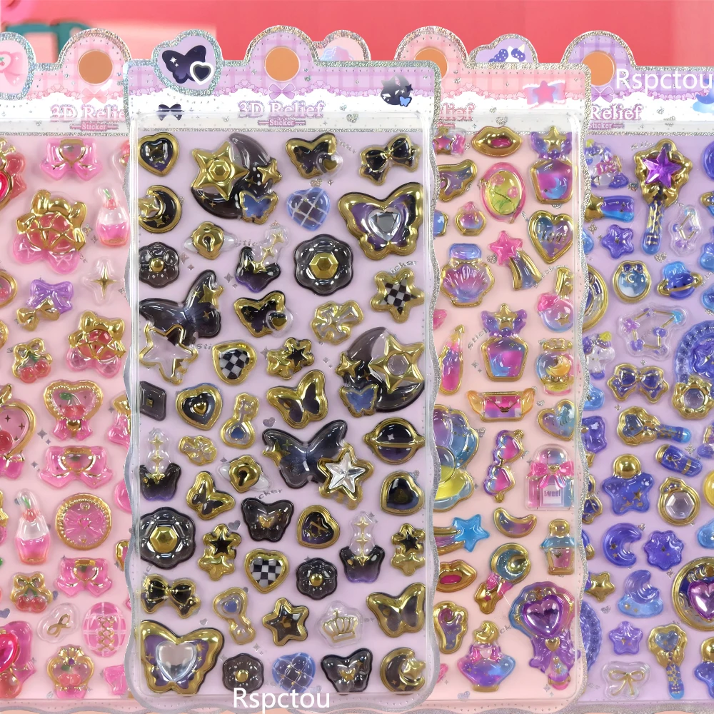 Cartoon 3D Relief Drop Stickers Cute Magic Butterfly Animal Scrapbooking Diy Journal Embossed Sticker Deco School Office Supplie
