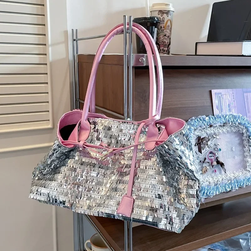 Fashion Sequin Large Capacity Casual Tote Bags High Quality Trend Women's Shoulder Bags Advanced Sense Commute Versatile Bag