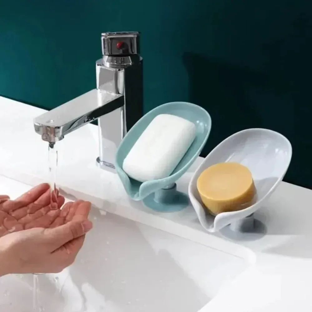 Leaf Shaped Soap Holder 1PCS Suction Cup Bathroom Kitchen Soap Box with Drainage Drying Rack Shower Sponge Storage Accessory