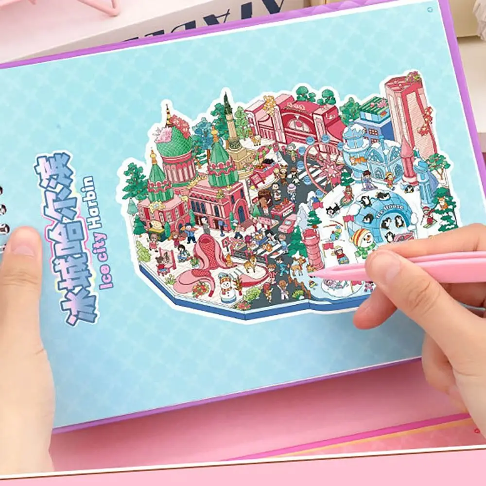 

New Cartoon Sticker Book Stress Relief 3D Landscape Miniature Scene Stickers Educational PET Coloring Book for Children