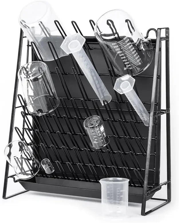 Rack for Lab Glassware and Bottles - Laboratory Draining Dryer Stand for Countertop, Space Saving Steel Wire Frame - Station for