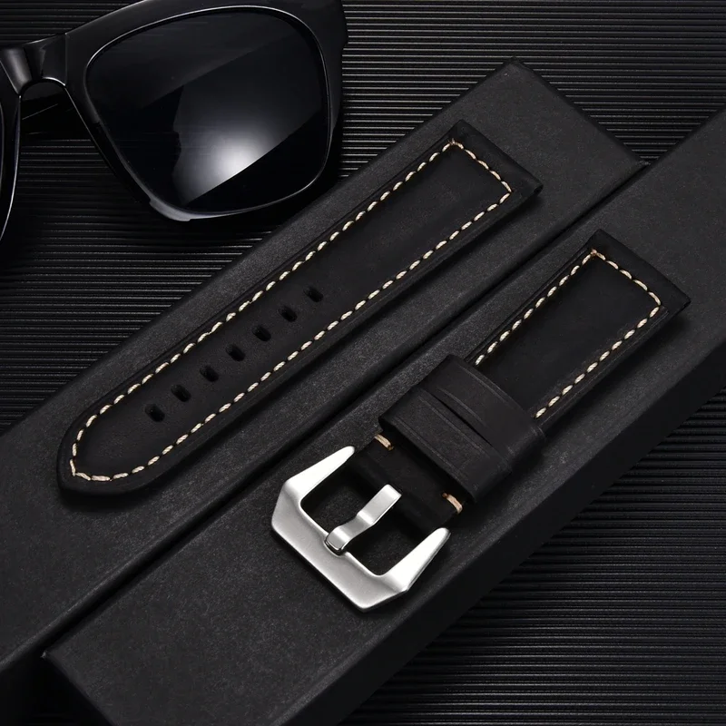 Crazy Horse-pulsera Universal de piel de vaca para hombre y mujer, correa de reloj de cuero genuino de 20mm, 22mm, 24mm y 26mm