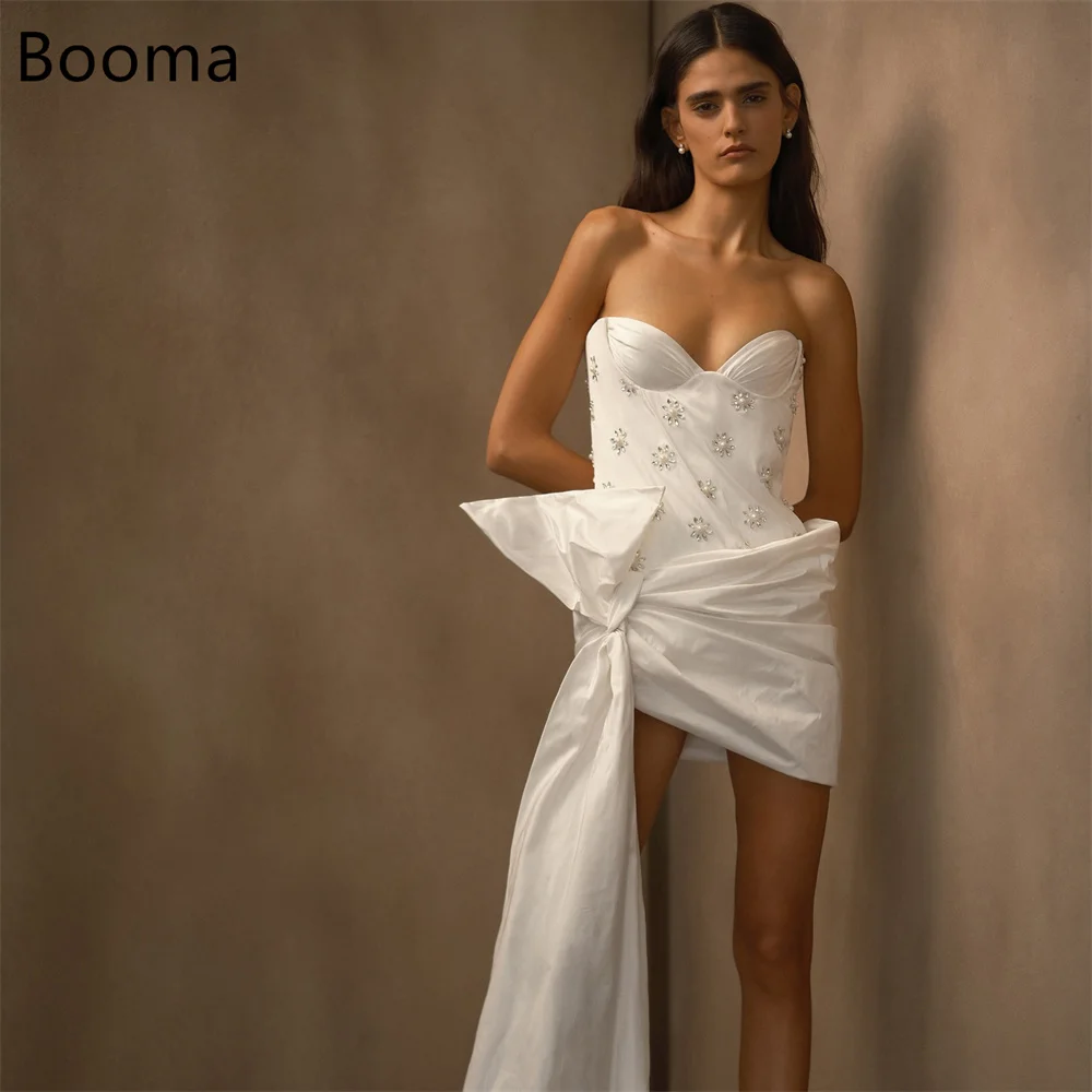 

Booma A-Line Simple Strapless Crystal Elegant Wedding Dresses Sleeveless Mini Brides Gown Custom Made 2025