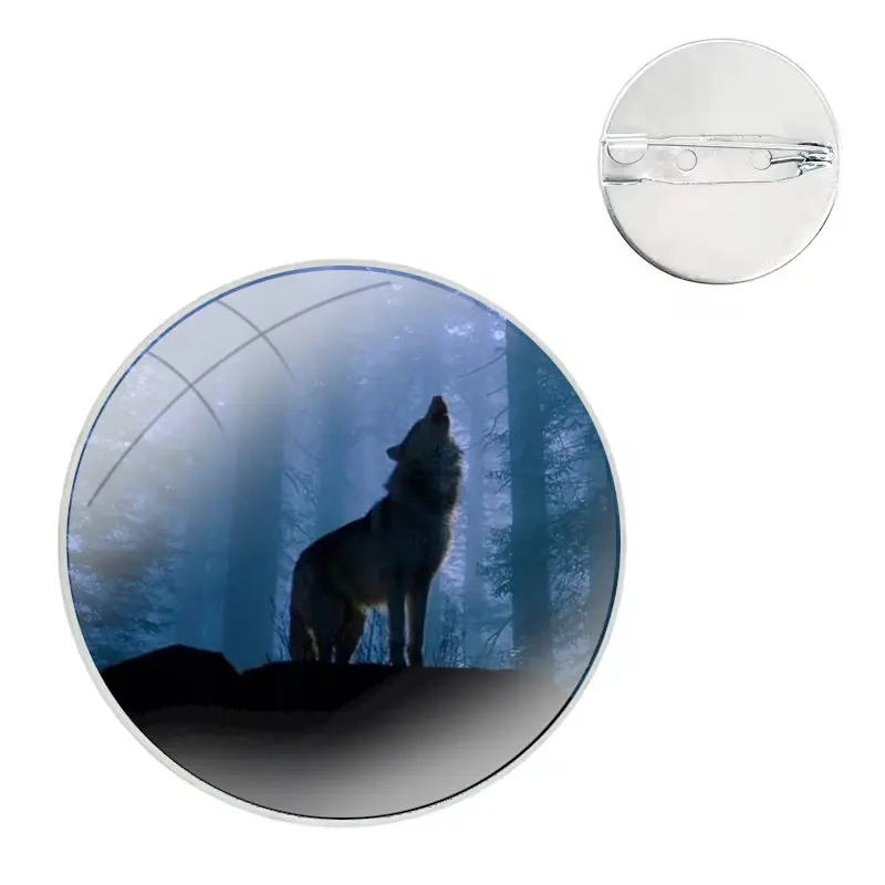 Glass Dome Brooches Badge Pins For Clothes Hat Shirt Lapel Bag The Sirius Wolf