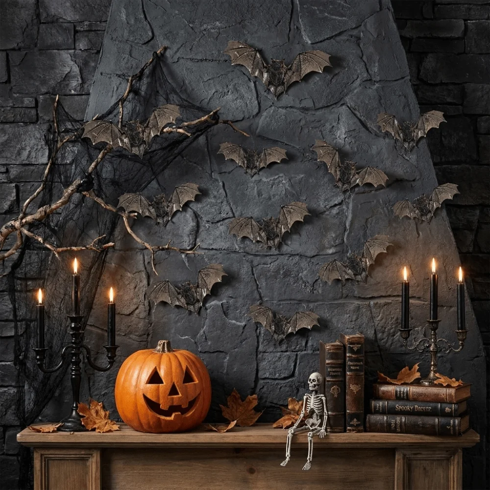 12Pcs Realistic PVC Bat Wall Stickers Black Removable Halloween Decals 3D DIY Wall Decor Party