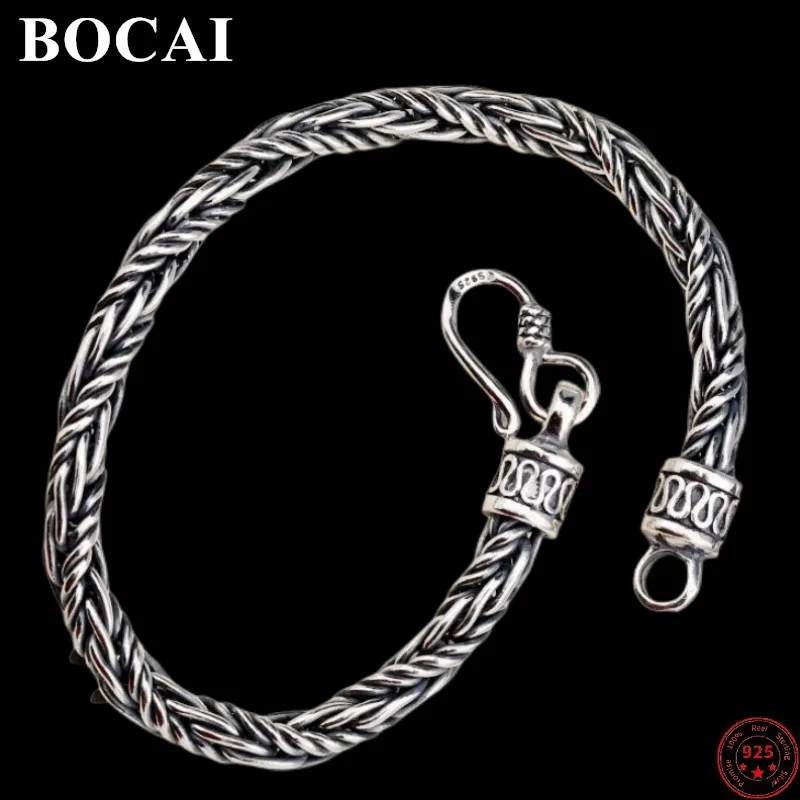 

BOCAI S925 Sterling Silver Bracelets for Women Men New Fashion 5/7mm Weaven Horsewhip-chain Pure Argentum Jewelry Free Shipping