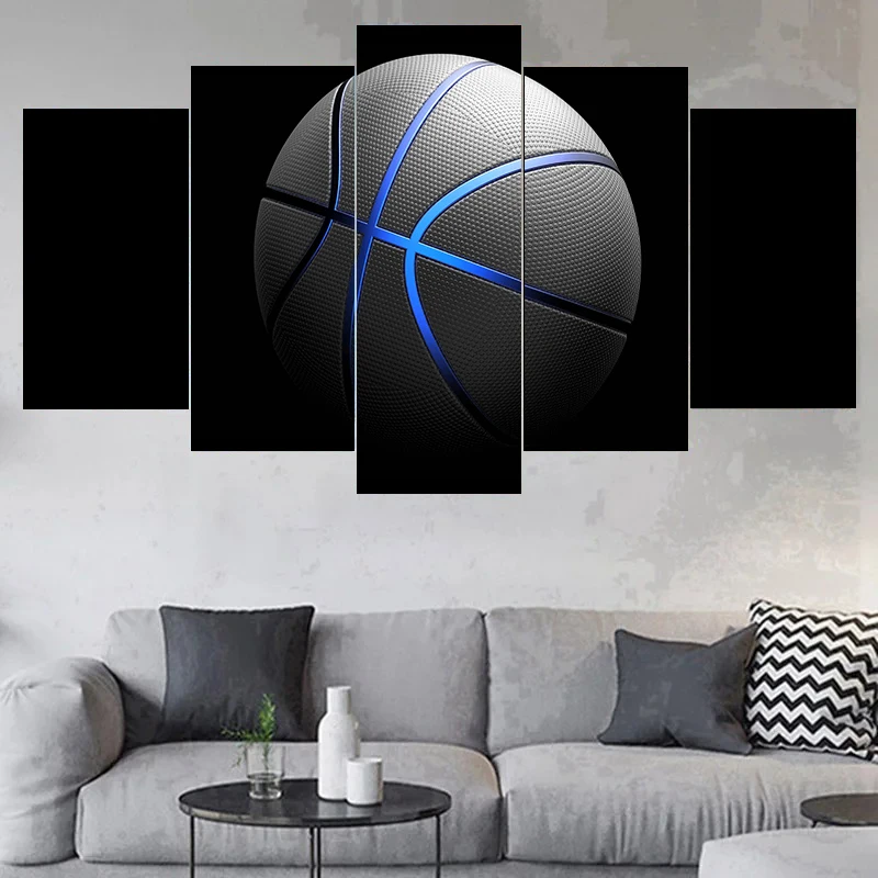 

Set of 5 Pcs Canvas Wall Art Painting Blue Sports Basketball Poster Print Modern Wall Picture for Living Room Bedroom Home Decor