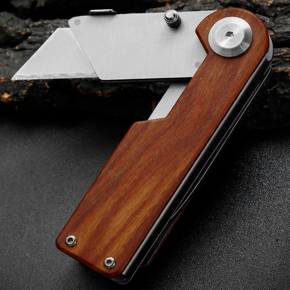 Wooden Handle Folding Knife Multipurpose Pocket Utility Knife Outdoor Jackknife Camping Work Knife Express Paper Box Cutter