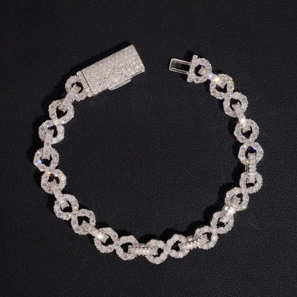 S925 Silver Iced D Color Moissanite Infinity Chain Bracelet Hiphop Rock Men Cuban Chain Bracelets Bangle Pass Diamond Tester