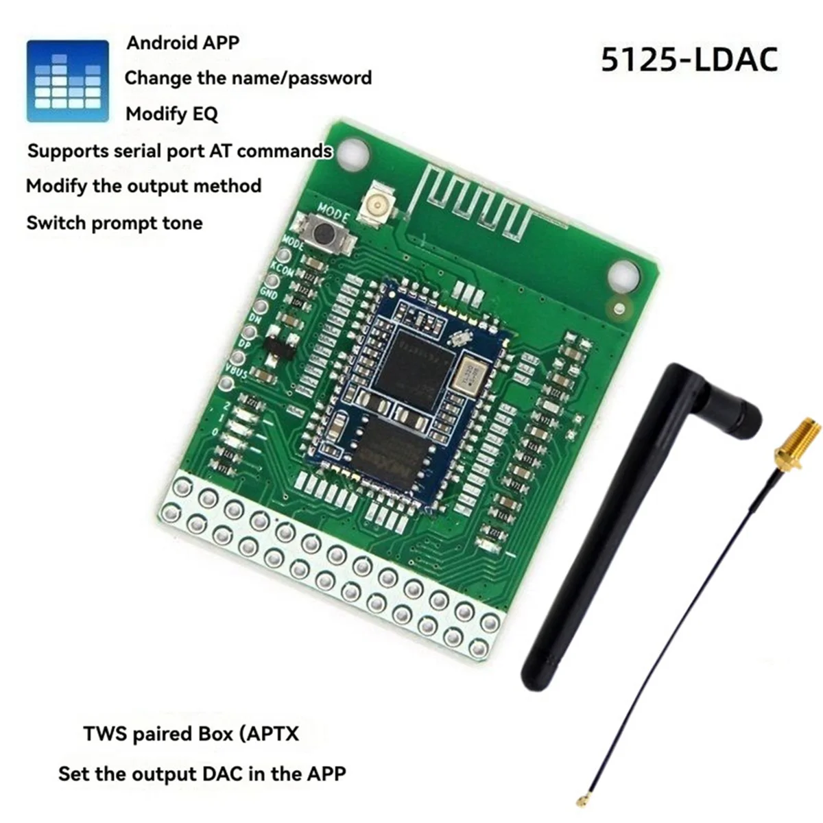 【Buy Now】QCC5125 Bluetooth 5.1 Stereo Audio Module+Antenna DC 3.6-5.5V LDAC Lossless Analog Output APTX/APTXLL/APTXHD