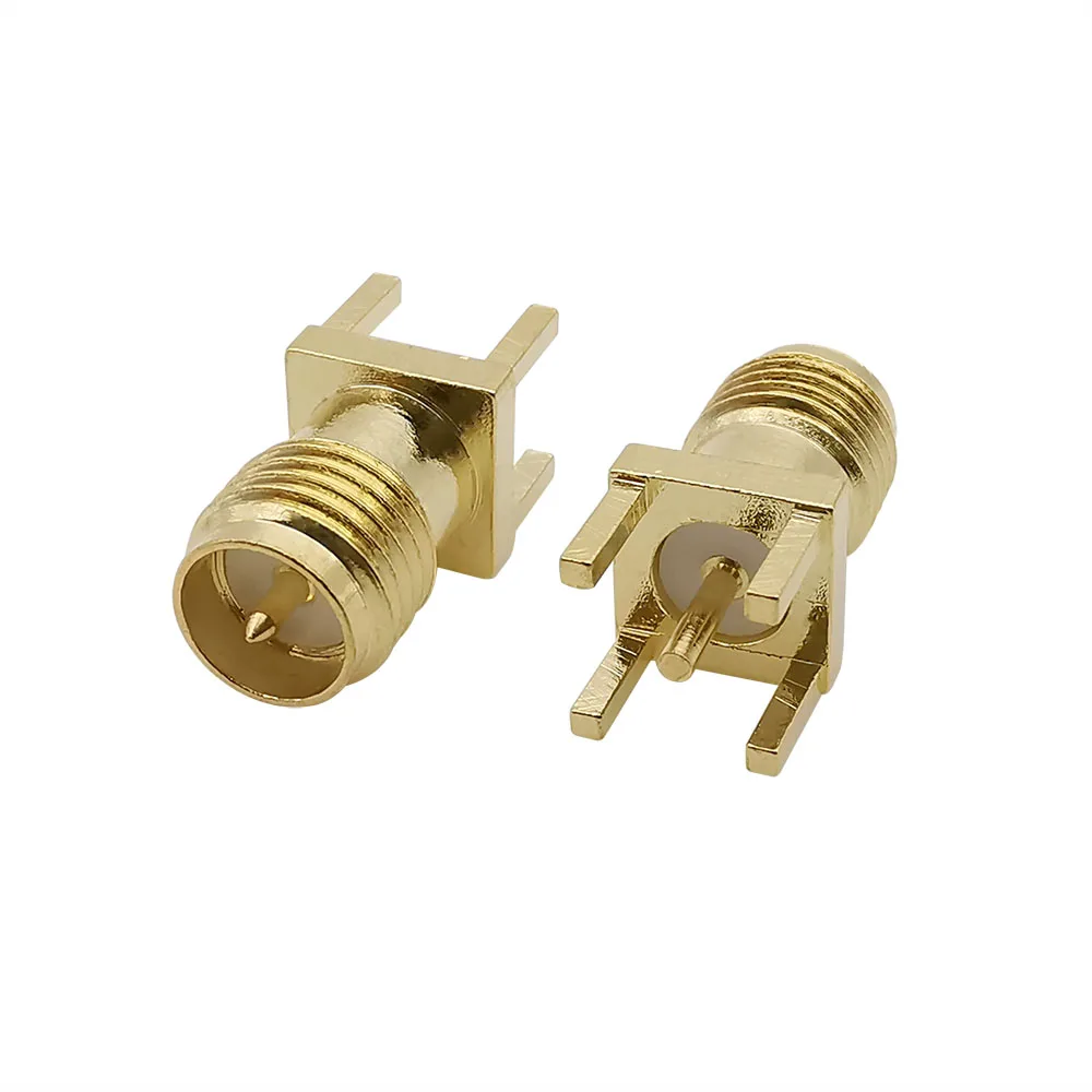 6Pcs RP SMA Female (Male Pin) PCB Panel Edge Mount Plug with 4 Pins Stand Straight SolderConnector RF Coax Coaxial Adapter