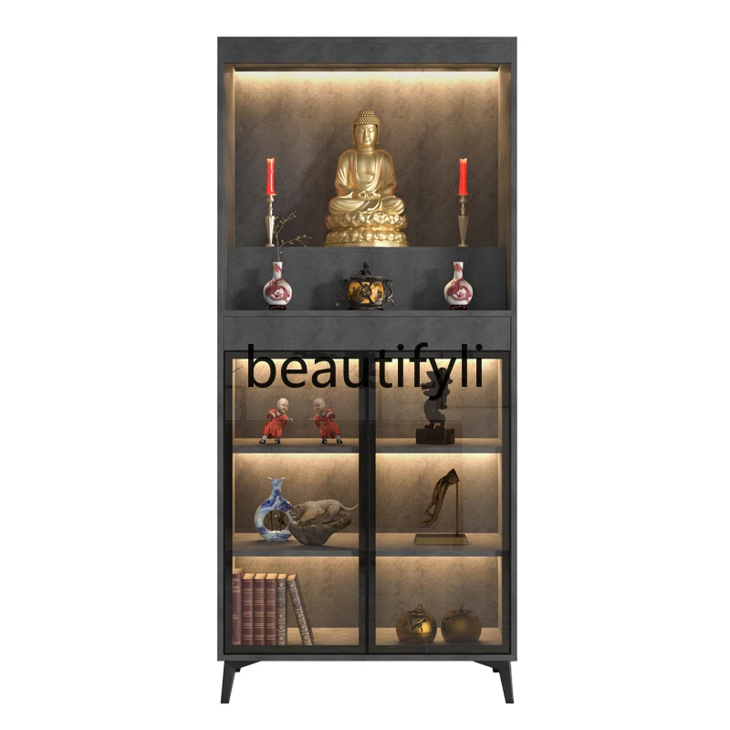 

Buddha cabinet incense casket offering table modern style household solid wood multi-layer glass door God of Wealth altar