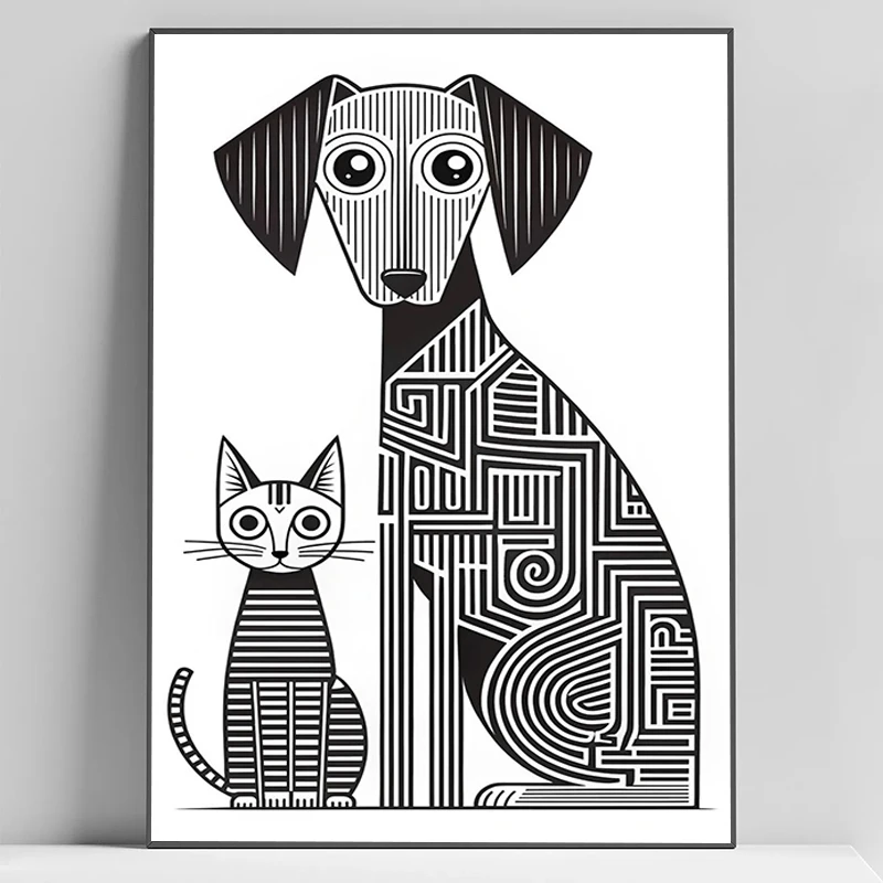 

Abstract Cat and Dog Poster Decoration Wall Painting Canvas Gift Vintage Photo for Living Room Decor Man Interior Paintings Home