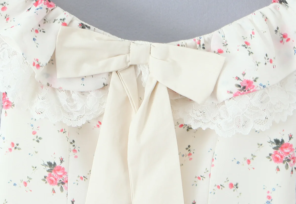 2025 Abiti estivi da donna con stampa floreale con fiocco sexy con spalle scoperte Manica corta Vita bassa Elegante mini abito da festa a trapezio