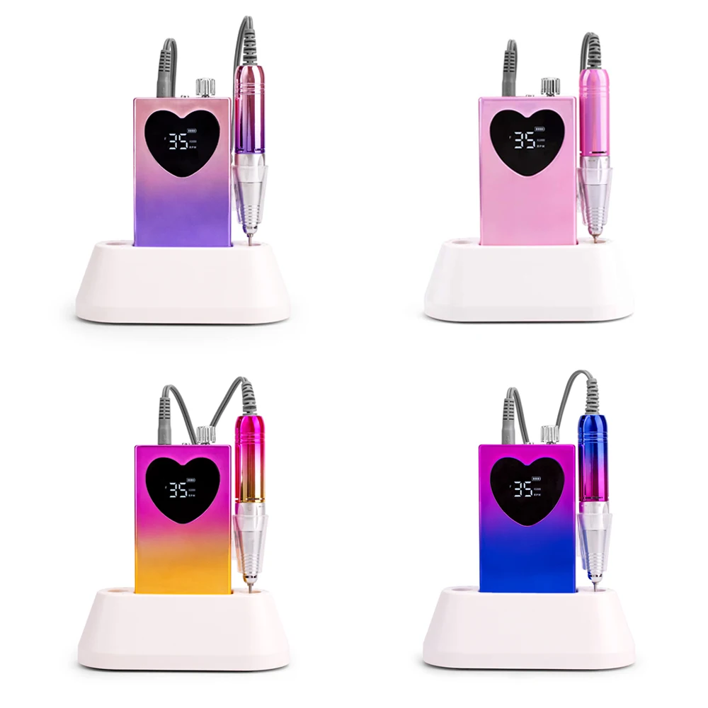 Metallic roze draadloze nagelboorvijlbasis met boren Oplaadbare lichtgewicht draagbare 35000 RPM nagelboormachine