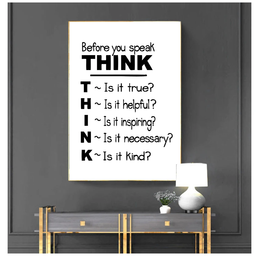 Print Poster , Think Before You Speak Quote Canvas Painting Poster School Classroom Wall Art Decor Motivational Quote Canvas Art