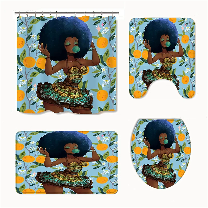 Afro Black Woman Meditation Black Girl With Yoga I Am Vintage Shower Curtains Set With Bath Floor Rugs 4Pcs For Bathroom Decor